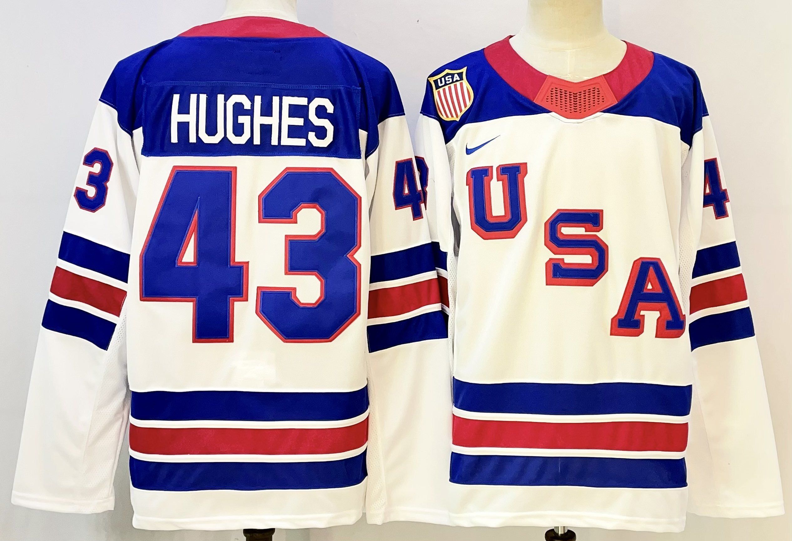 Men USA #43 Hughes White Nike 2026 NHL jersey 01->nfl hats->Sports Caps